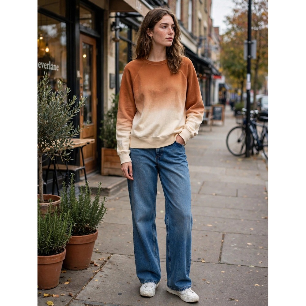 Everlane Dip-Dye Ombre Raglan Sweatshirt Burnt Orange Cream L F-SWTS-TRY-CR-DIP